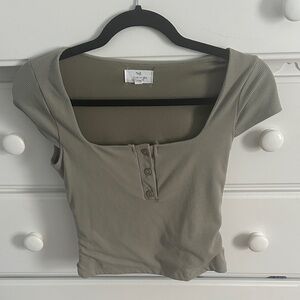 Olive Green Ribbed Women's Top